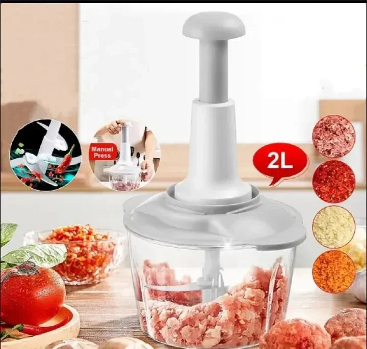 2 Liter Hand Operated Manual Food Chopper – Meat & Vegetable Cutter